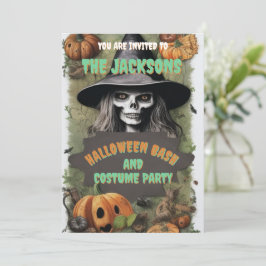 Invitation Sorcière effrayante Fête d'Halloween Chaudron Bouh