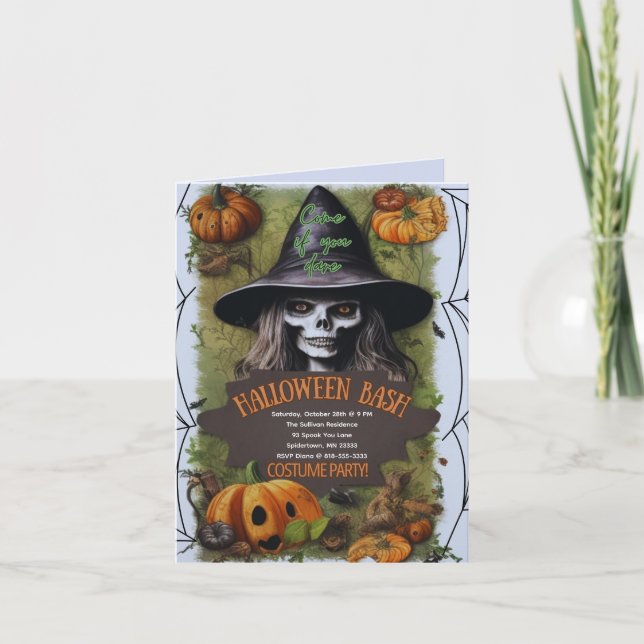 Invitation Sorcière effrayante Halloween Bash Costume Party (Devant)