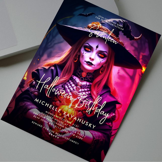 Invitation Sorcière gothique Adulte Halloween fête d'annivers (Gothic Witch Adult Halloween Birthday Party Invitation
)