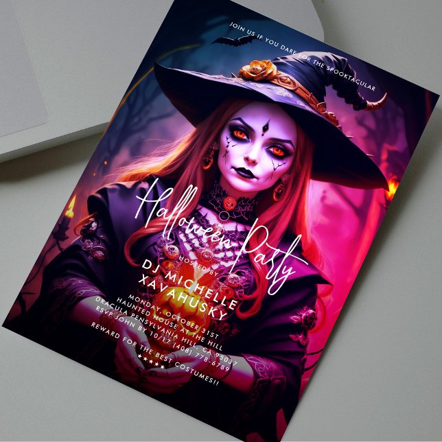 Invitation Sorcière gothique de la fête d'Halloween adulte mo (Modern Adult Halloween Party Gothic Witch Invitation
)