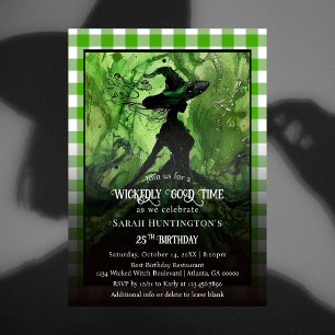 Invitation Sorcière Méchamment Bonne Anniversaire à Carreaux 