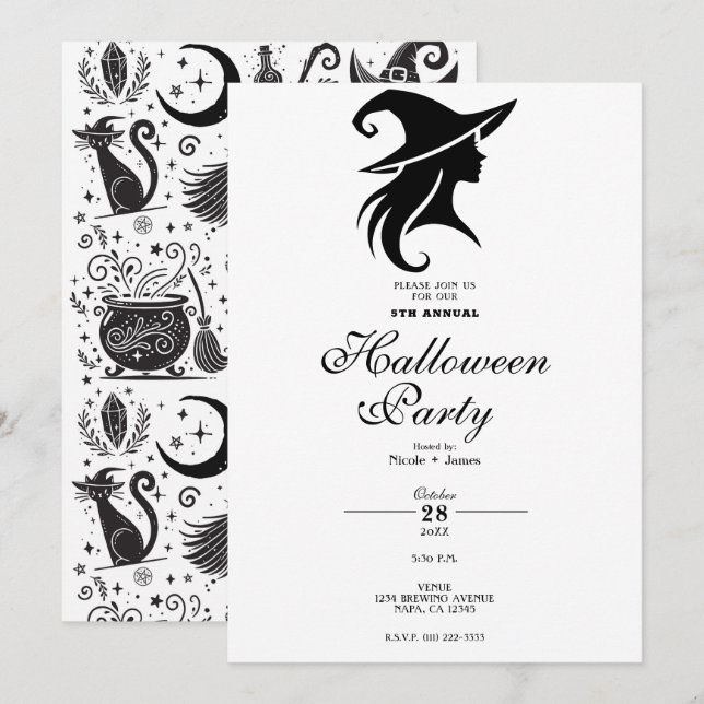 Invitation Sorcière noire Casquette sorcière wiccan fête d'Ha (Devant / Derrière)