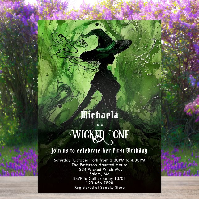 Invitation Sorcière Noire Verte Première Fille Première Anniv (Créateur téléchargé)