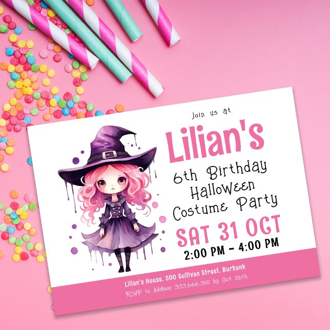 Invitation Sorcière rose Halloween Costume fête Anniversaire (Créateur téléchargé)