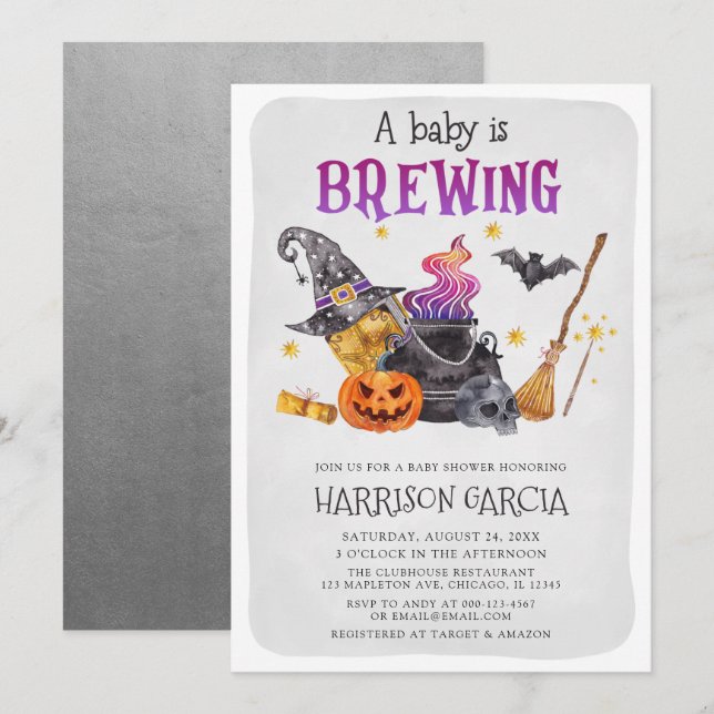 Invitation Sorcière Un Bébé Brûle Le Baby shower D'Halloween (Devant / Derrière)
