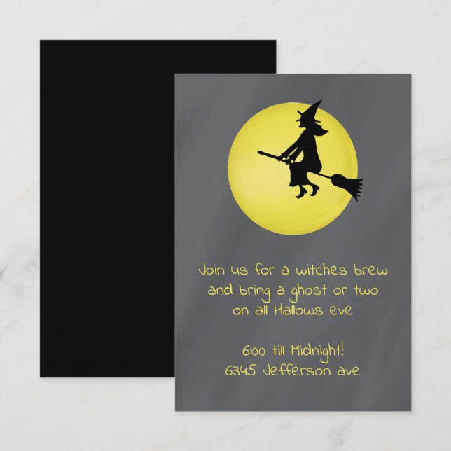 Invitation Sorcière volante au clair de lune (Devant / Derrière)