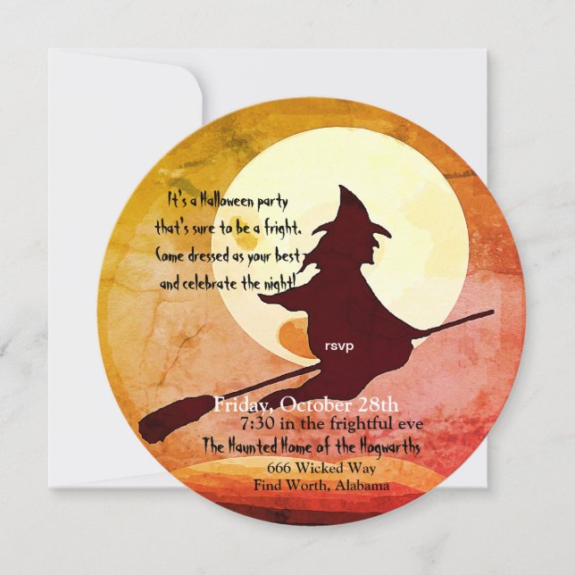 Invitation sorcière volante Halloween no 3 (Devant)