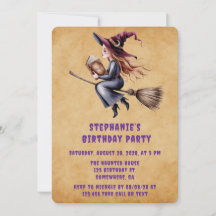 Sorcière Whimsical Flying Broom Girl Birthday Part