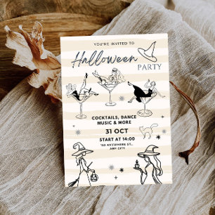 Invitation Sorcières à la fête d'Halloween Martini lunettes