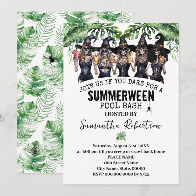 Invitation Sorcières de la fête Summerween Filles Splash Pool (Devant / Derrière)