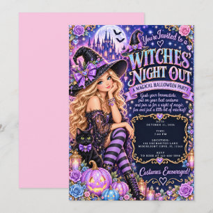 Invitation Sorcières de Purple Glam Soirée Magique d'Hallowee
