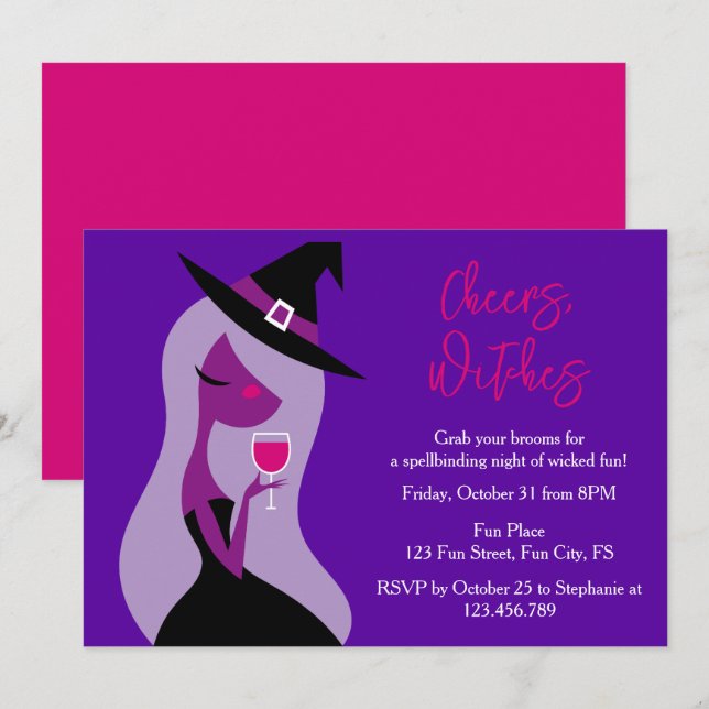 Invitation Sorcières d'Halloween Filles Vin de nuit (Devant / Derrière)