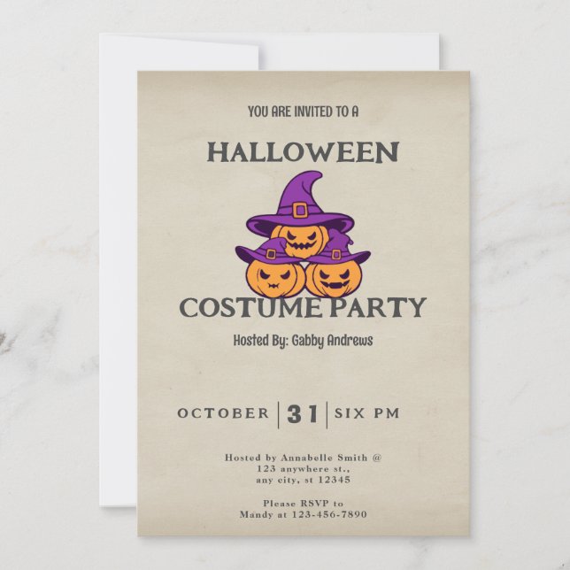Invitation Sorcières Jack-O' Lanterns Casquette Halloween Vin (Devant)