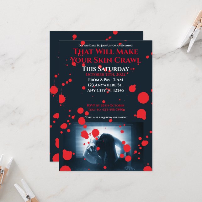 Invitation Sortez de votre parti hurlant d'Halloween (Devant/Arrière en situation)
