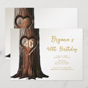 Invitation Souche d'arbre à cœur sculpté Anniversaire rustiqu