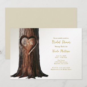 Invitation Souche d'arbre à cœur sculpté Rustique Mariage min