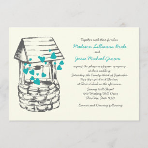 Invitation Souhaitez bien Coeurs Turquoise Mariages