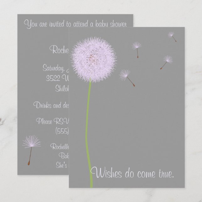 Invitation Souhaits de pissenlit pour un baby shower dans les (Devant / Derrière)