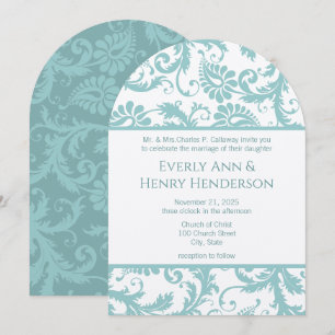 Invitation Soumis Mars 8 Aqua Blue Victorian Damask