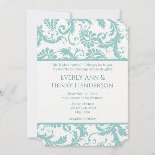 Invitation Soumis Mars 8 Aqua Blue Victorian Damask