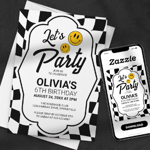 Invitation Sourire Visage Rétro Damier Anniversaire Faisons l
