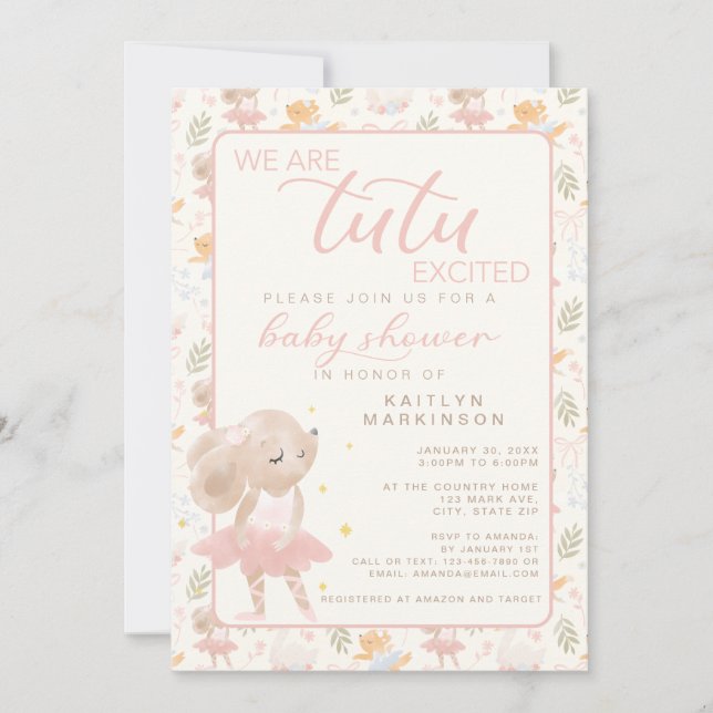 Invitation Souris Ballerina Tutu Baby shower excité (Devant)