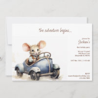 Souris d'aquarelle mignonne dans Blue Kid's Birthd