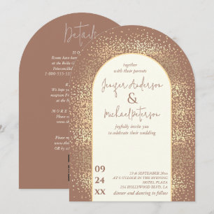 Invitation Souris en une de confetti mocha en or délicat