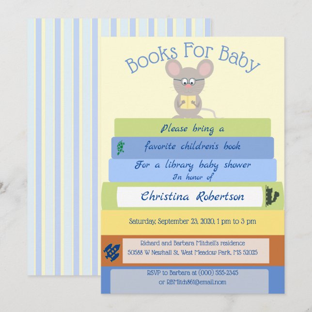 Invitation Souris mignonne dans le baby shower de (Devant / Derrière)