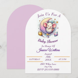Invitation Souris mignonne dormant sur un Baby shower à demi-