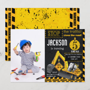 Invitation Sous Construction Excavateur Photo Anniversaire