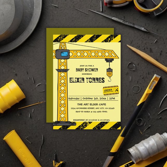 Invitation Sous Construction Tower Cranes Baby shower (Créateur téléchargé)