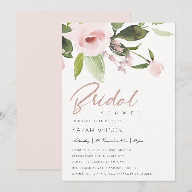 INVITATION SOUS-COULEUR LAVÉ ROSE BLANC FÊTE DES MARIÉES FLOR (Devant / Derrière)