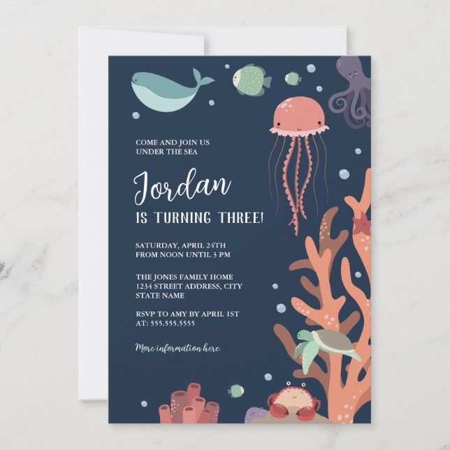 Invitation Sous la fête d'anniversaire de la mer (Devant)