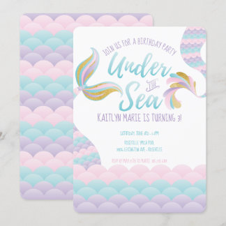 Invitation Sous la fête d'anniversaire de la sirène de mer