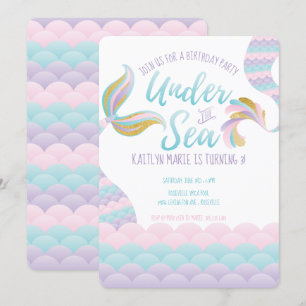 Invitation Sous la fête d'anniversaire de sirène de mer