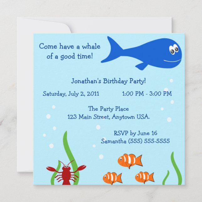Invitation Sous la fête d'anniversaire des enfants de mer (Devant)