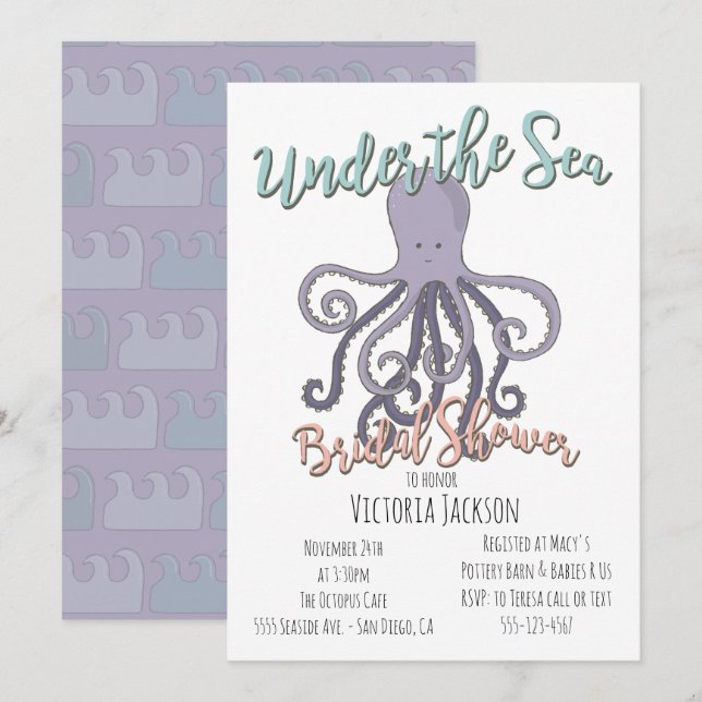 Invitation Sous la Fête des mariées des pieuvres de mer (Devant / Derrière)