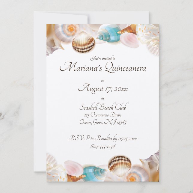 Invitation Sous la frontière Sea Quinceanera Party Seashells (Devant)