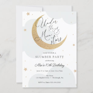 Invitation Sous la lune et les étoiles Sleepover Anniversaire