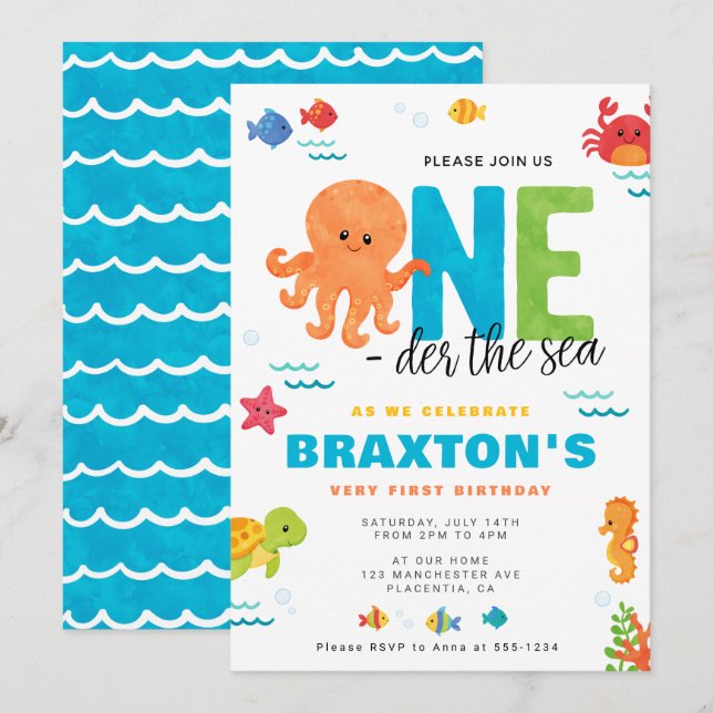 Invitation Sous la mer 1er anniversaire ONEDER la mer (Devant / Derrière)