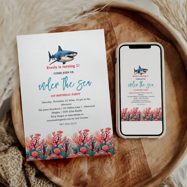 Invitation Sous la mer 1er fête d'anniversaire (Créateur téléchargé)