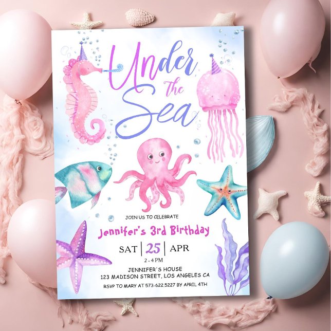 Invitation Sous La Mer ! 3e anniversaire fille rose océan (Créateur téléchargé)