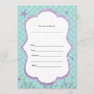 Invitation Sous La Mer à remplir en violet turquoi