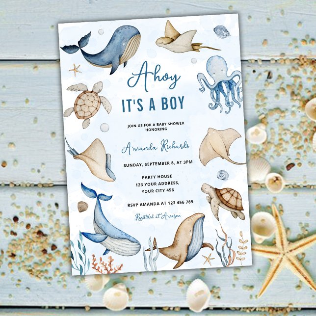Invitation Sous la mer Ahoy C'est un Baby shower de garçon (Créateur téléchargé)