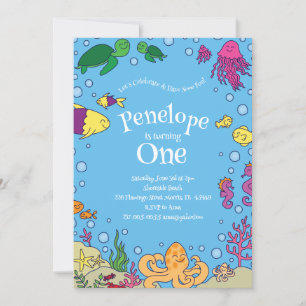 Invitation Sous la mer Animaux mignons 1er anniversaire