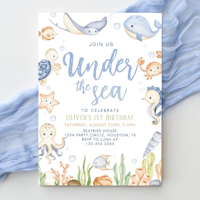 Invitation Sous la mer animaux océan Anniversaire (Créateur téléchargé)