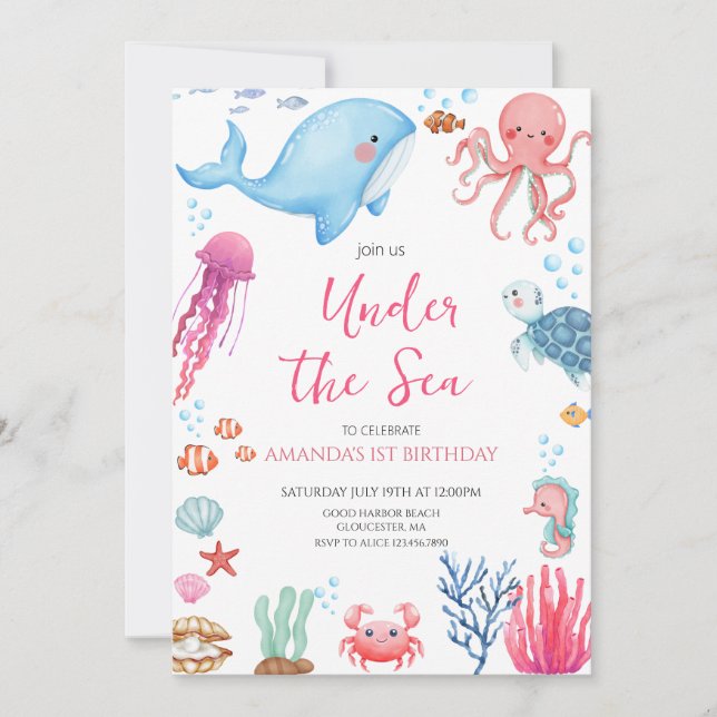 Invitation Sous la mer Anniversaire (Devant)