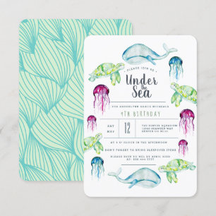 Invitation Sous la mer Anniversaire   Aquarelle des animaux m