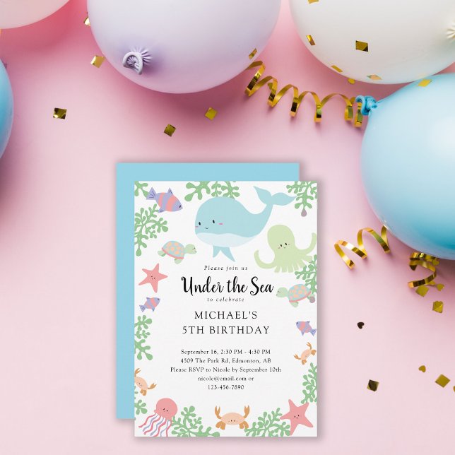 Invitation Sous la mer Anniversaire Cute Pastel Ocean Whale (Créateur téléchargé)